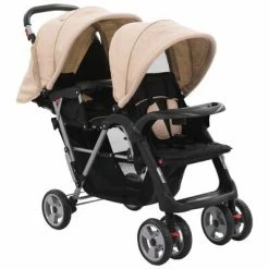 VidaXL Poussette tandem Taupe et noir Acier