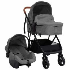 VidaXL Poussette pour bébé 3-en-1 Gris clair et noir Acier