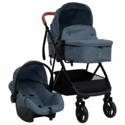 VidaXL Poussette pour bébé 3-en-1 Bleu marine et noir Acier