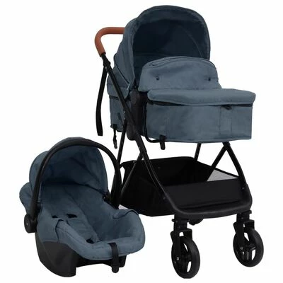 VidaXL Poussette pour bébé 3-en-1 Bleu marine et noir Acier
