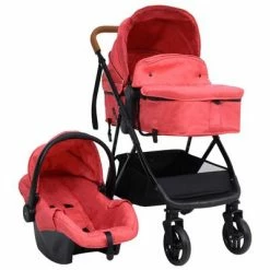 VidaXL Poussette pour bébé 3-en-1 Rouge et noir Acier