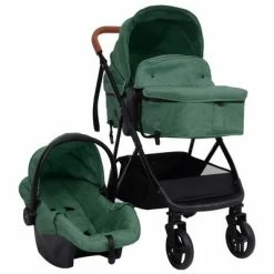 VidaXL Poussette pour bébé 3-en-1 Vert et noir Acier