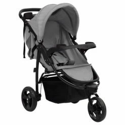 VidaXL Poussette bébé à 3 roues Gris clair et noir Acier