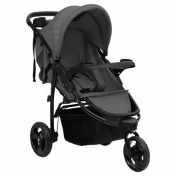 VidaXL Poussette bébé à 3 roues Gris foncé et noir Acier
