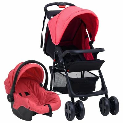 VidaXL Poussette pour bébé 3-en-1 Rouge et noir Acier