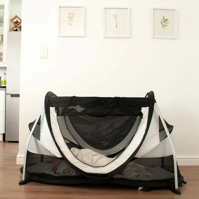 DERYAN Lit d'enfant de voyage escamotable à moustiquaire Crème – Image 2