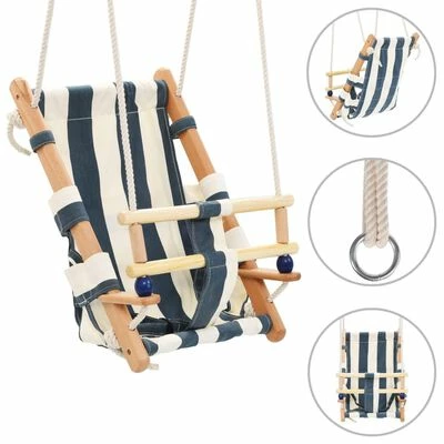 VidaXL Balançoire pour bébé avec ceinture de sécurité Coton Bois Bleu
