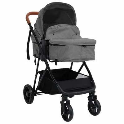 VidaXL Poussette pour bébé 2-en-1 Gris clair et noir Acier – Image 2