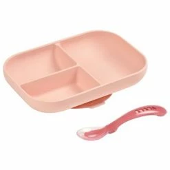 Beaba Ensemble d'assiette bébé à 2 compartiments Silicone Rose