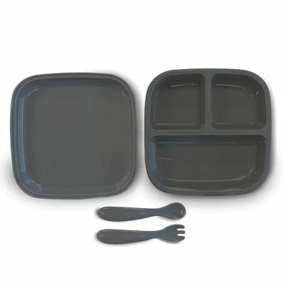 DERYAN Vaisselle enfant Silicone Quuby Gris