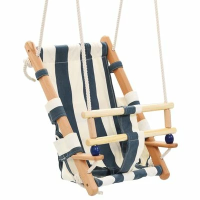 VidaXL Balançoire pour bébé avec ceinture de sécurité Coton Bois Bleu – Image 2