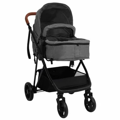 VidaXL Poussette pour bébé 2-en-1 Gris clair et noir Acier – Image 3