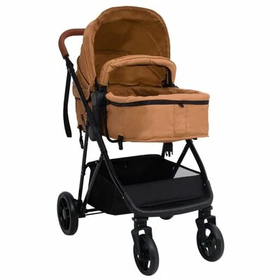 VidaXL Poussette pour bébé 2-en-1 Taupe et noir Acier – Image 3