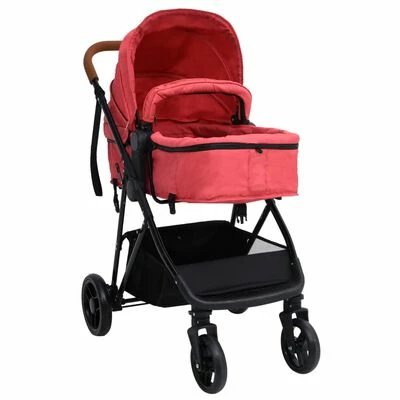 VidaXL Poussette pour bébé 2-en-1 Rouge et noir Acier – Image 3