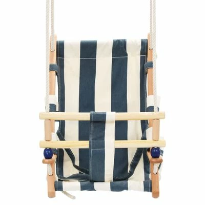 VidaXL Balançoire pour bébé avec ceinture de sécurité Coton Bois Bleu – Image 3