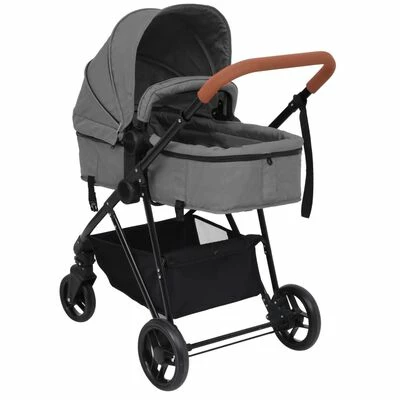 VidaXL Poussette pour bébé 2-en-1 Gris clair et noir Acier – Image 4
