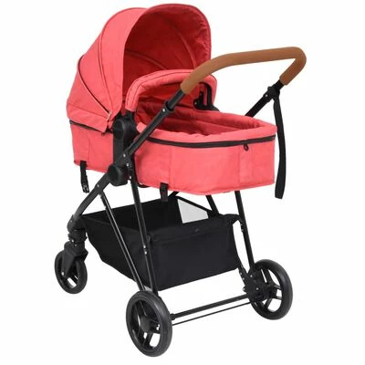 VidaXL Poussette pour bébé 2-en-1 Rouge et noir Acier – Image 4