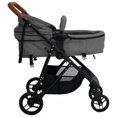 VidaXL Poussette pour bébé 2-en-1 Gris clair et noir Acier – Image 5
