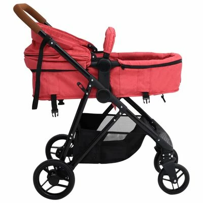 VidaXL Poussette pour bébé 2-en-1 Rouge et noir Acier – Image 5