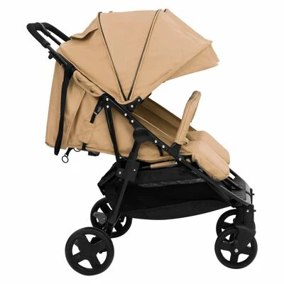 VidaXL Poussette à deux places Taupe et noir Acier – Image 5