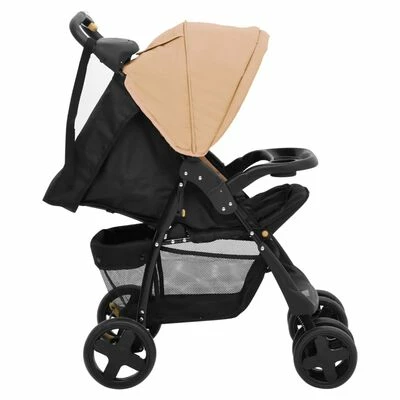 VidaXL Poussette pour bébé 2-en-1 Taupe et noir Acier – Image 5