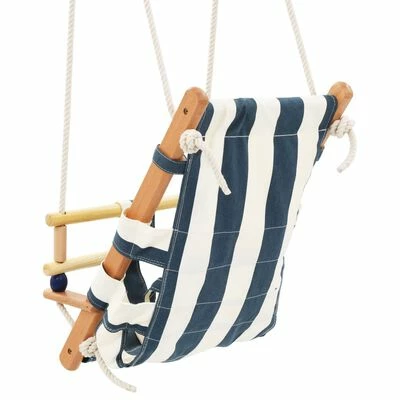 VidaXL Balançoire pour bébé avec ceinture de sécurité Coton Bois Bleu – Image 5