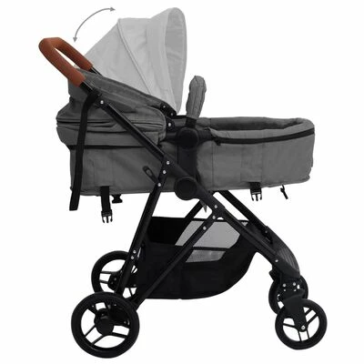 VidaXL Poussette pour bébé 2-en-1 Gris clair et noir Acier – Image 6