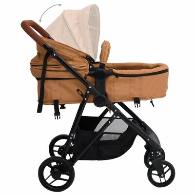 VidaXL Poussette pour bébé 2-en-1 Taupe et noir Acier – Image 6