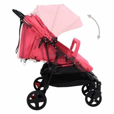 VidaXL Poussette à deux places Rouge et noir Acier – Image 6